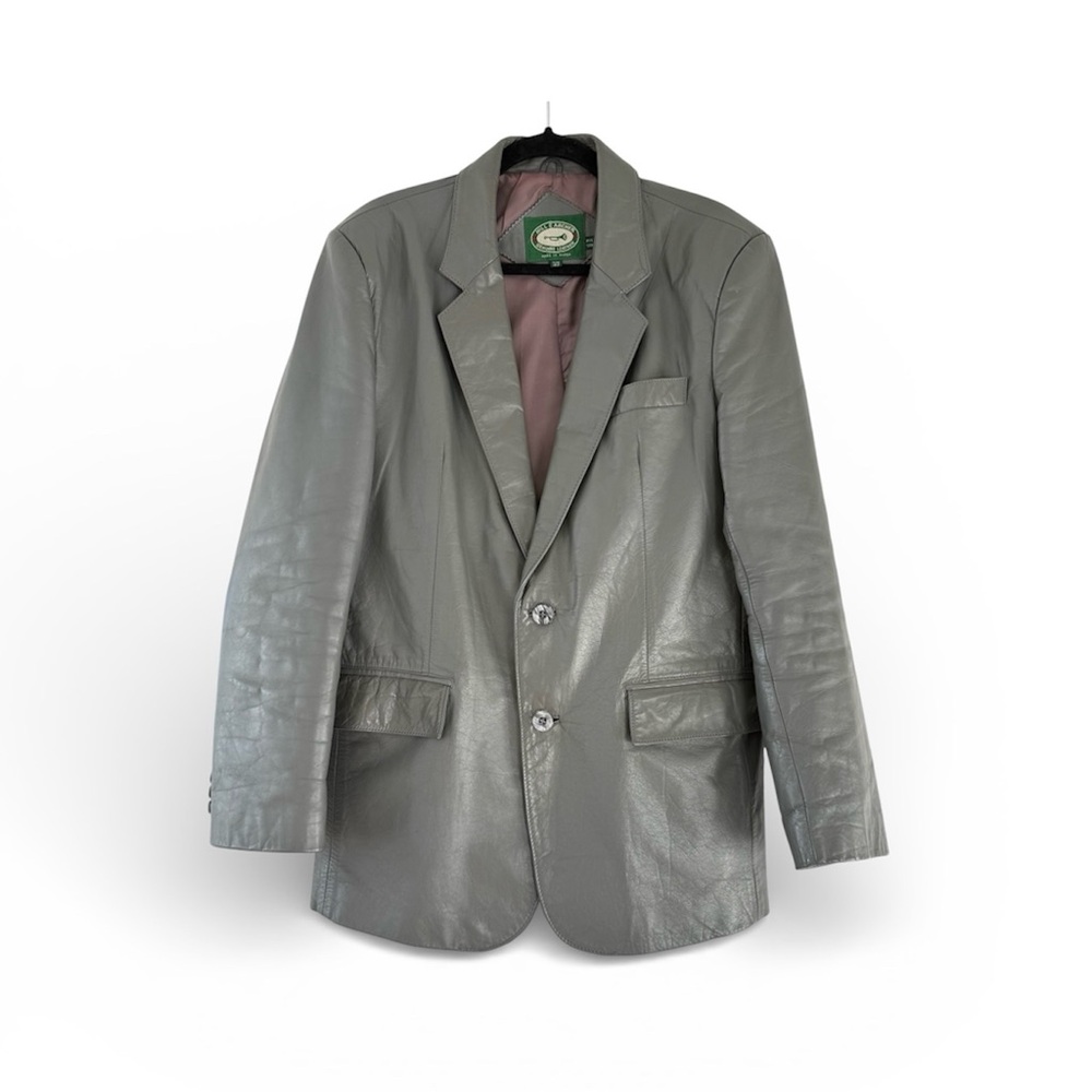 Vintage Hill & Archer Men's Gray Genuine Leather Single-Breasted Blazer 42